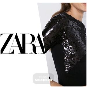 ‼️WOW‼️Zara Black Sequin Long Sleeve Top EUC‼️🎁🎁🎁🖤🖤🖤🖤